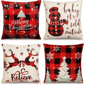 Farmhouse Christmas Pillow Covers 18x18 Inch Set of 4 Sofa Couch Decorations